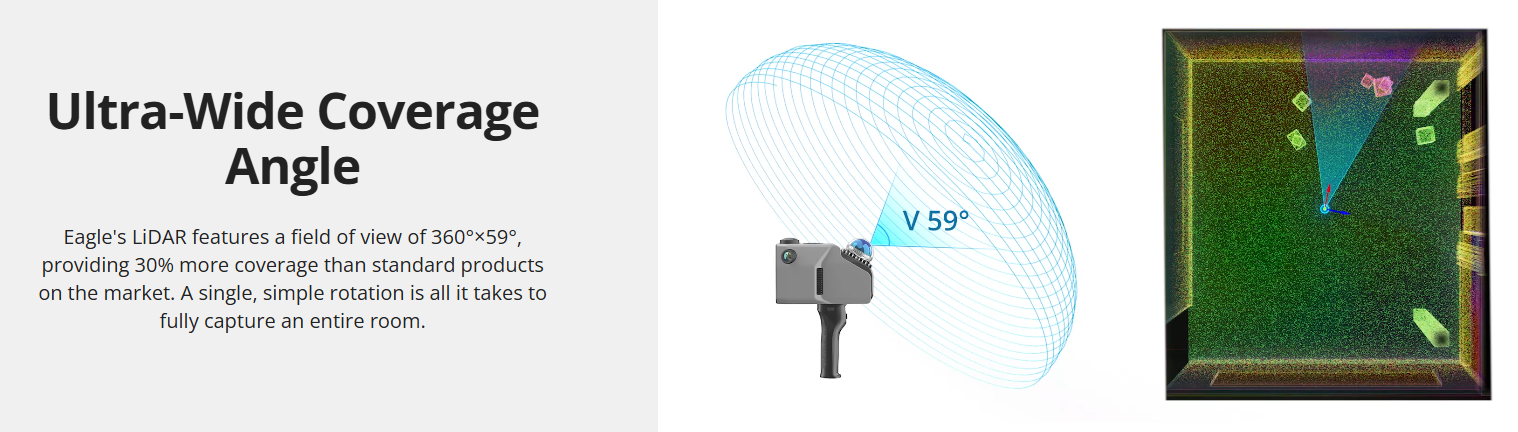 3DMakerpro Eagle ultra-wide 360-degree horizontal and 59-degree vertical scanning coverage