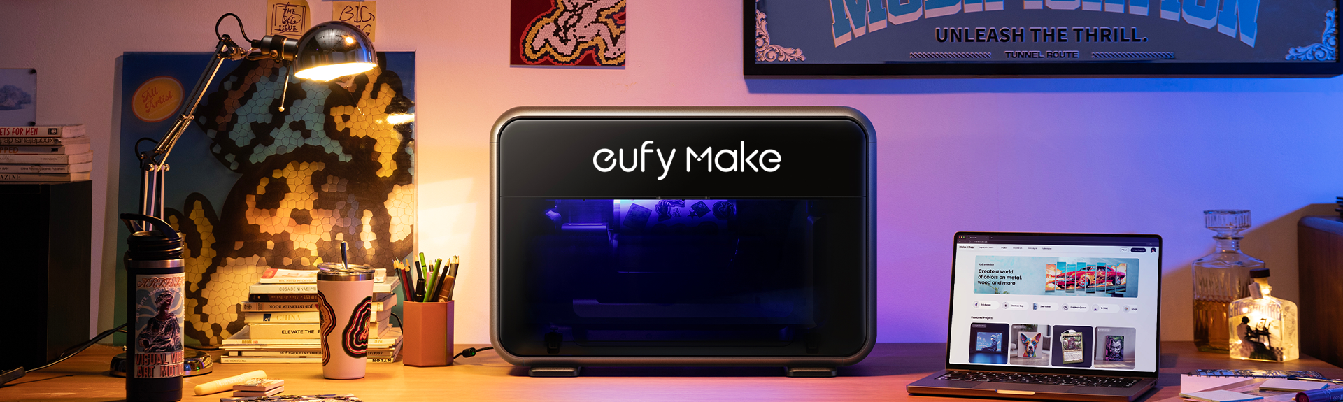 eufyMake E1 UV printer and examples of personalised UV-printed products